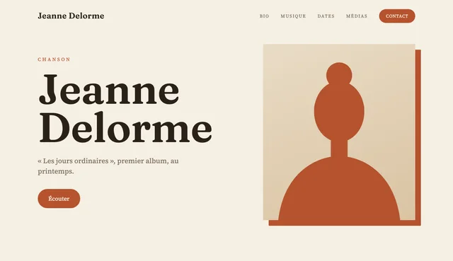 Maquette de site pour un artiste fictif : Jeanne Delorme, chanson.