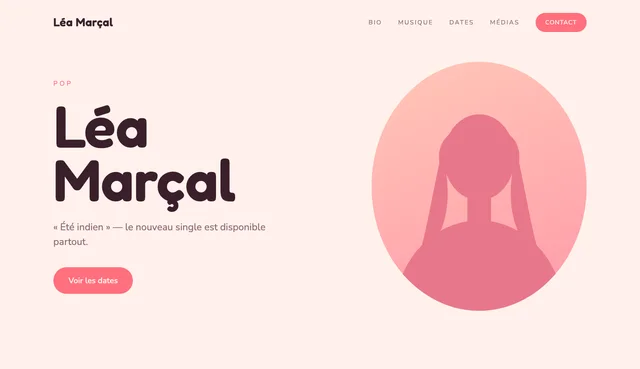 Maquette de site pour un artiste fictif : Léa Marçal, pop.